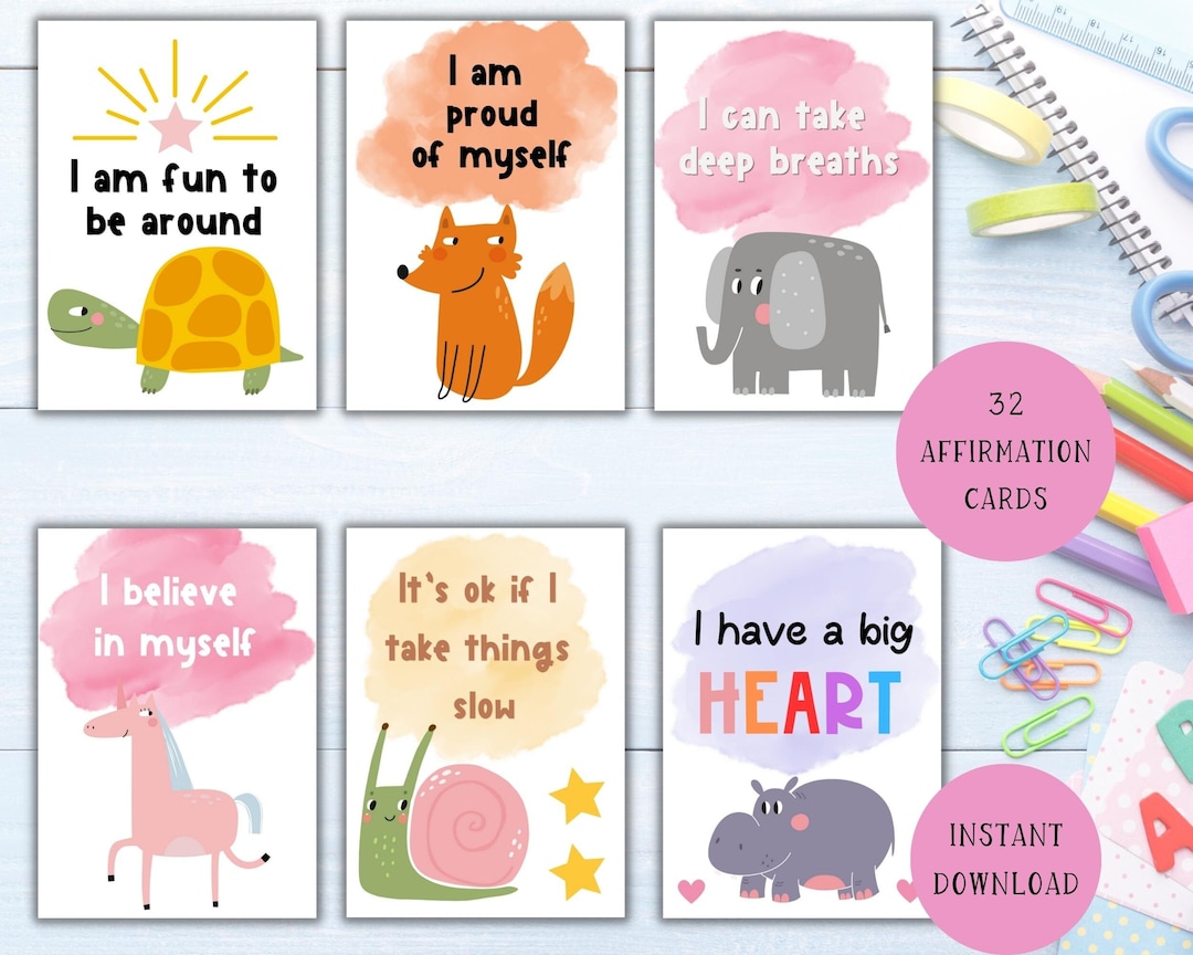 Positive Affirmation Cards for Kids | 32 Printable Affirmation Cards | Encouragement Cards | Lunch Box Cards | Kids Affirmations - Etsy for Free Printable Affirmation Cards For Students