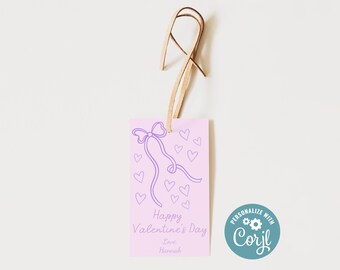 Purple Bow Valentine's Day Tag, Editable Coquette Valentine, Preppy Bow Valentine Printable, Tween Valentine, Galentines Day, Teen Valentine