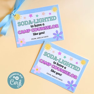 Soda-Lighted To Have A Camp Counselor Like You Gift Tag, Camp Counselor Tag, Camp Counselor Gift, Counselor Thank You, Last Day Of Camp