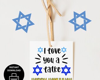 Printable Hanukkah Gift Tags, I Love You a Latke, Happy Hanukkah Gift Tag, Hanukkah Party Favor, Holiday Gift Tag, Hanukkah Tags