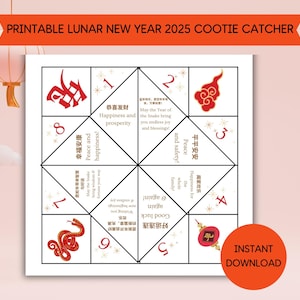 Acchiappa-pidocchi per il capodanno lunare stampabile, gioco di cartomanzia per il capodanno cinese, anno del serpente, capodanno lunare 2025, giochi per il capodanno lunare