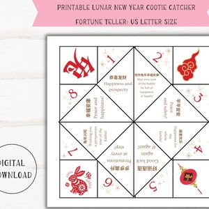 Printable Lunar New Year Cootie Catcher Chinese New Year Fortune Teller Game Year of the Rabbit ...