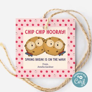 Chip Chip Hoera Voorjaarsvakantie is onderweg leraar waardering afdrukbare, bewerkbare leraar voorjaarsvakantie tag, voorjaarsvakantie leraar, PTO-tag