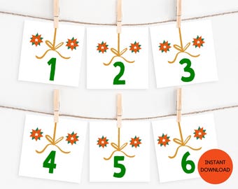 Adventskalender Zahlen zum Ausdrucken, Dekorative Zahlen, DIY Adventskalender, Adventskalender Anhänger, Weihnachtszahlen, Countdown-Kalender