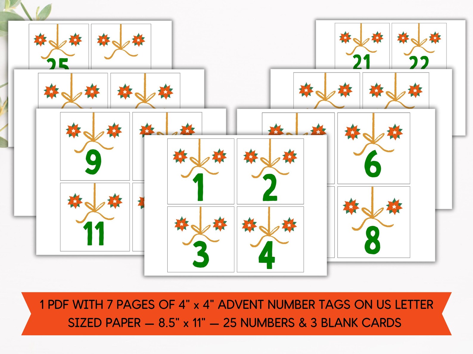 Printable Advent Calendar Numbers, Decorative Numbers, DIY Advent ...