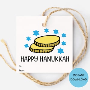 Étiquette-cadeau gelt de Hanoucca imprimable, imprimable de Hanoucca, étiquette-cadeau de Hanoucca, étiquette de faveur de Hanoucca, cartes de Hanoucca, joyeux Hanoucca, cadeaux de Hanoucca
