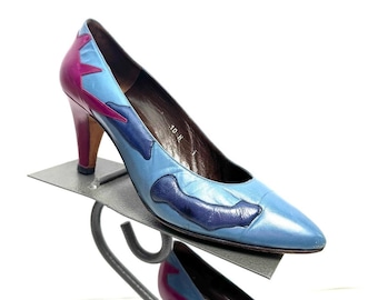 Zapatos de tacón de fiesta de cuero vintage multicolor, talla 10 N