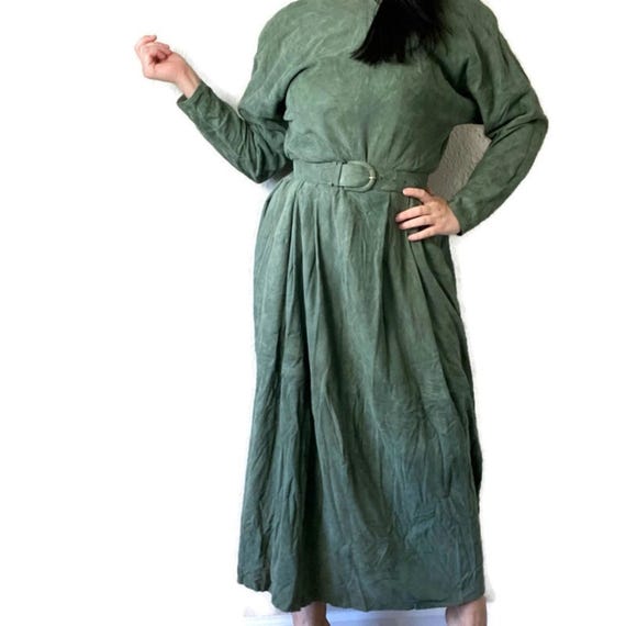 calvin klein green suede dress Vintage Classics Genuine Midi Pocket Size 8 Womens dresses