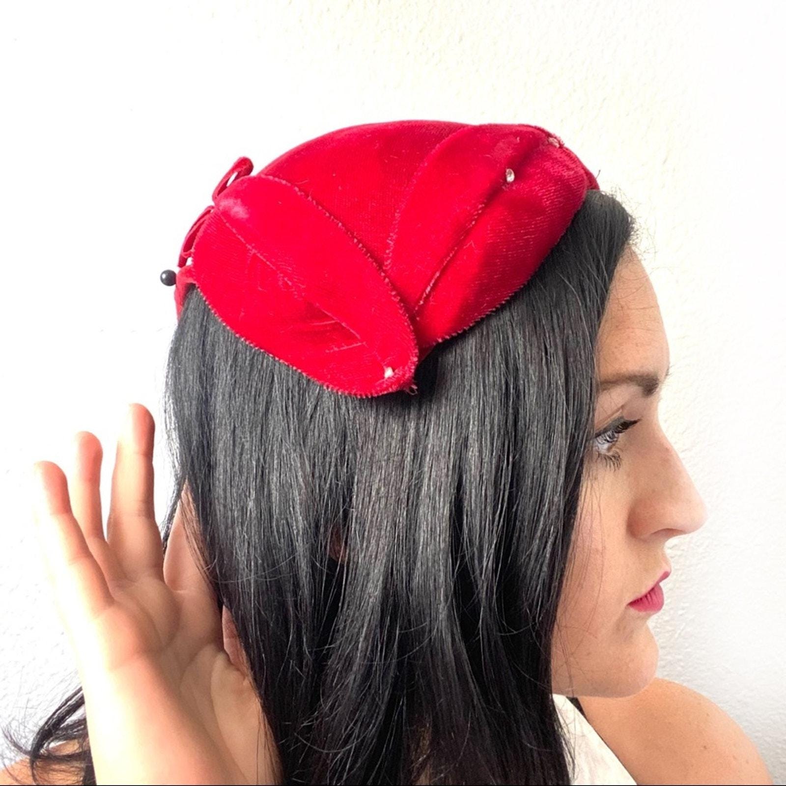 Vintage Red Rhinestone Toque Turban Capulet Hat - Etsy display picture 3