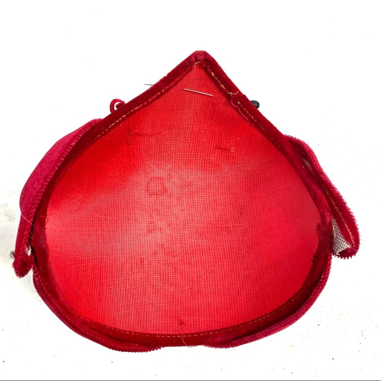 Vintage Red Rhinestone Toque Turban Capulet Hat Vintage Hat with Rhinestone Pin Red Velvet | Mercari main image 3