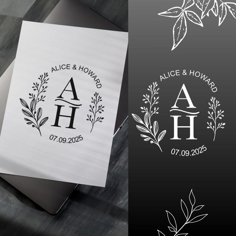 Minimalist Floral Wedding Monogram Logo Design (SVG, PNG) - Custom ...