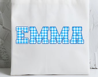 Archivo de corte SVG PNG con nombre personalizado en tela vichy, estilo universitario (descarga digital)