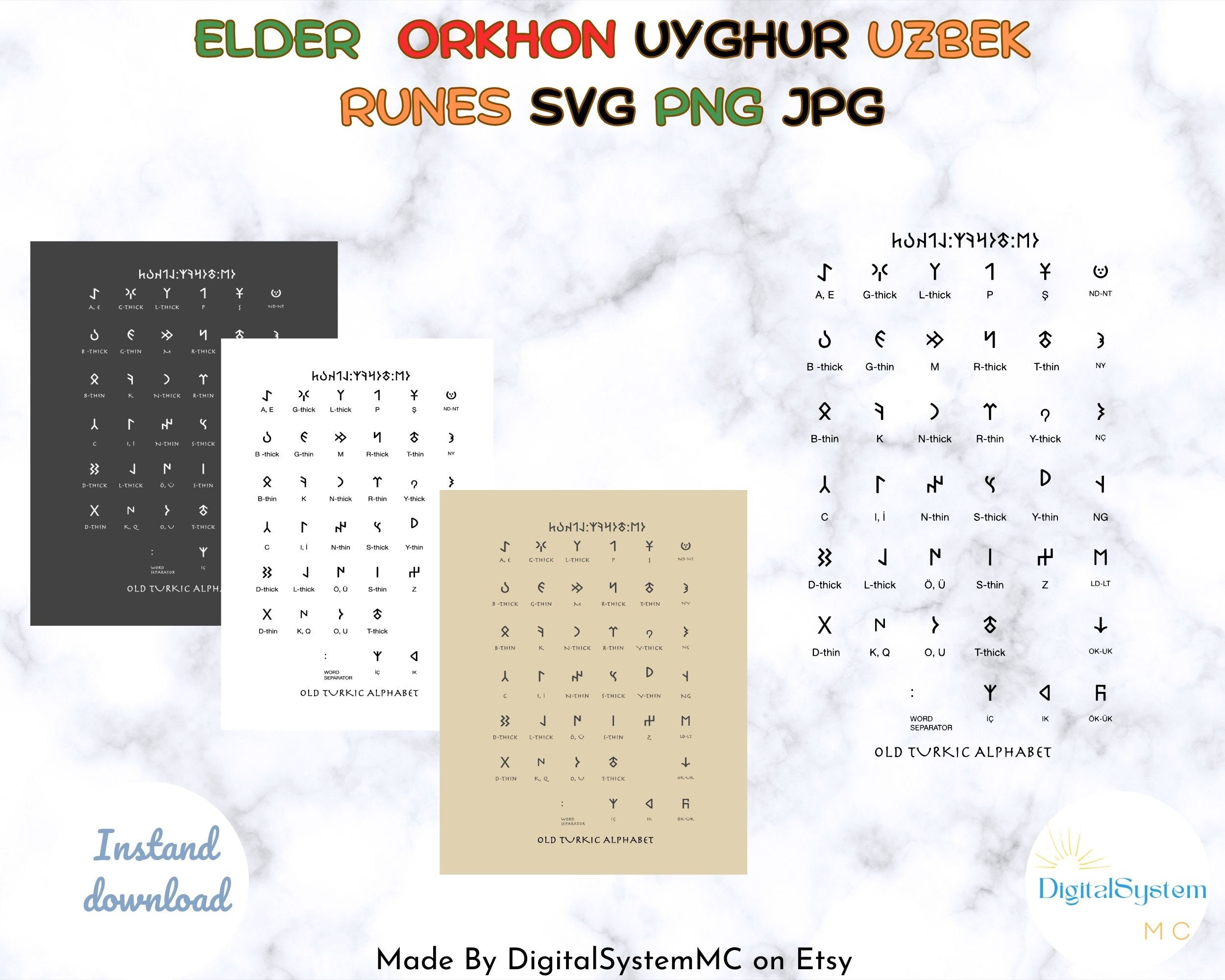 Runes Svg Png Jpg, Etruscan Runes Svg, Orkhon Uyghur Uzbek Alphabet Svg ...