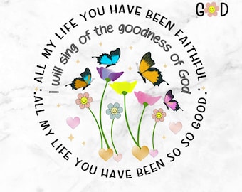 Mariposa floral religiosa PNG: Versículo bíblico sobre la bondad de Dios (Descarga digital)