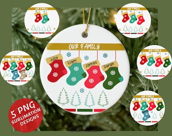 Personalized Family Christmas Stockings Ornament, PNG Sublimation Designs (Digital Download)
