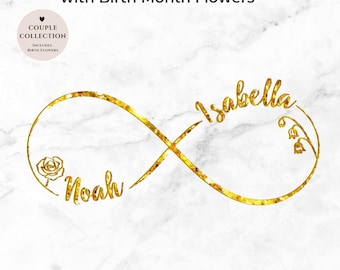Personalized Infinity Names Sign, Birth Month Flowers, Couple SVG (Digital Download)