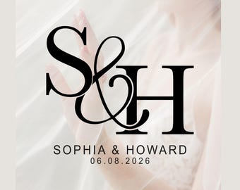 Custom Wedding Monogram Logo, Elegant Initials, Minimalist Bride Groom Names (SVG PNG)