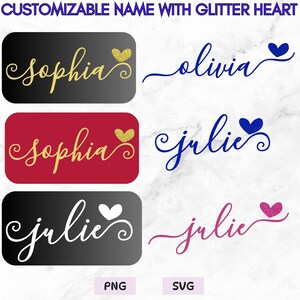 Anpassat Glitter Heart Namn SVG: Personlig kursiv skrift (digital fil)