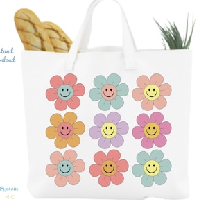 Bunte Blumen svg png, Blumen-Design-Einkaufstasche svg png, Retro-Blumen, Tragetasche svg png, Tragetasche-Design svg png, Tragetasche für Frauen