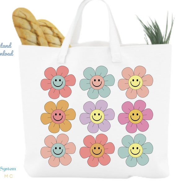 Colorful flowers svg png, flower design tote bag svg png, Retro Flowers, Tote Bag svg png , Tote Bag Design svg png , Tote bag for women