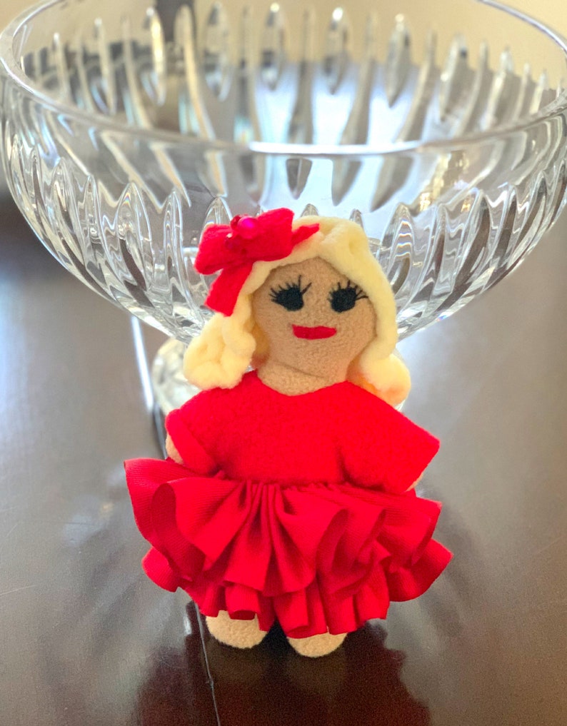 Valentine Doll With Blonde Hair and Red Dress, Red Bow, Cute Whimsical