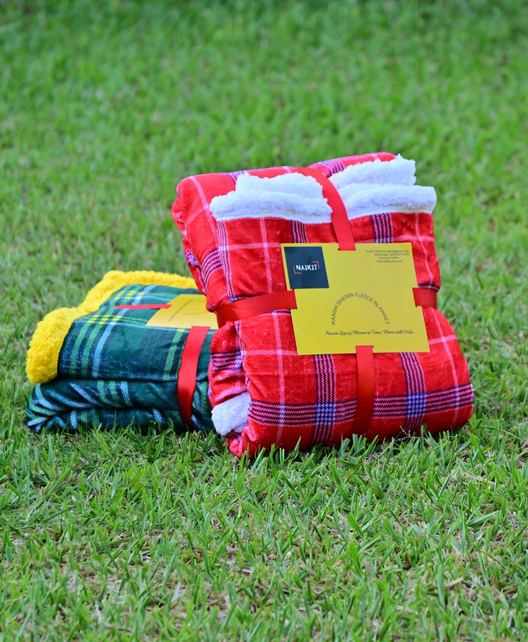 Red & Black Checked Maasai Shuka Fleece Blanket - Traditional African Throw Blanket