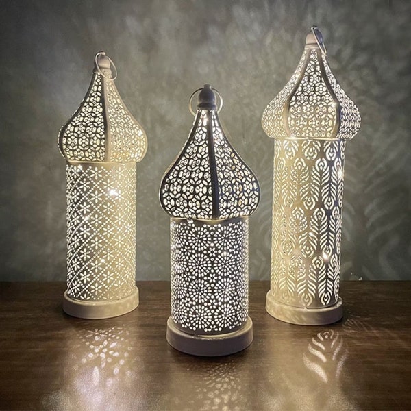 Lampe Marocaine Orientale En Métal 26 Cm - Lanterne Ramadan Effet Ombre Lumineux - Lampe Décorative Intérieur Extérieur Jardin
