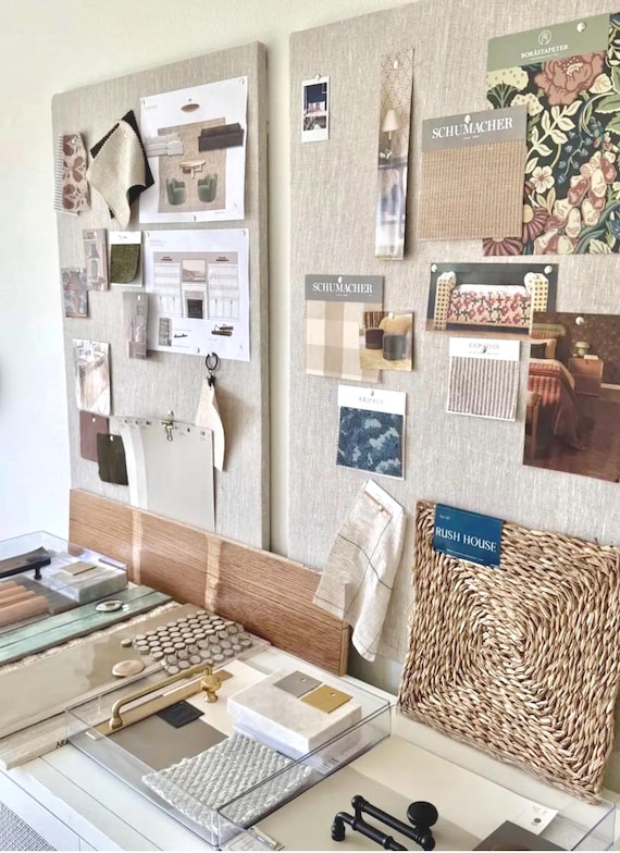 Bacheca In Legno E Lino 58x45 Cm Con 20 Puntine | Grande Lavagna Per Foto E Promemoria | Per Soggiorno, Cucina, Ufficio O Scuola | Appendi Facilmente Senza Lasciare Segni