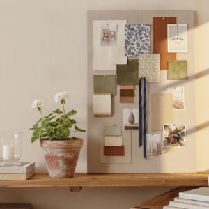 24" x 36" Frameless Neutral Linen Pin Board | Linen Pin Board Bulletin Board | Minimalist Moodboard for Interior Designers