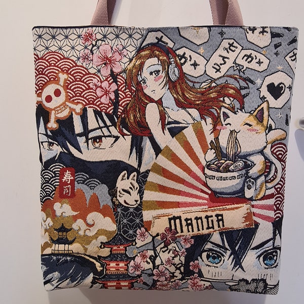 Grand sac tote bag fourre tout manga japonais cousu main sac étudiante