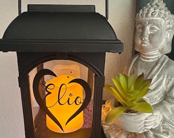 Solar lantern for cemetery grave personalized initials or first name letter with or without heart