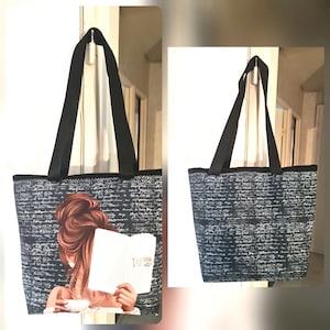 Tote Bag / grand Sac fourre tout lectrice cousu main unique idée cadeau femme aimant lire read book #reader