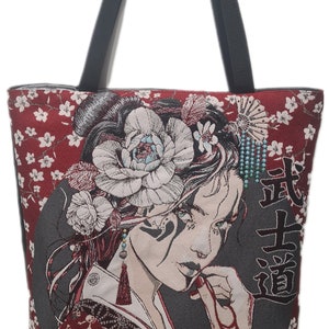 Grand sac tote bag gothique Japon noir rouge gris cousu main