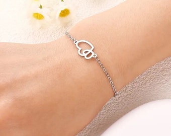 Bracelet à message je t'aime i love you duo de cœur  love amour idée cadeau femme acier argenté et strass fête des mères mamies bff amie