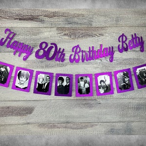 24 Colors, Happy Birthday Photo Banner, Add A Name, Birthday Decor, Birthday Party Decor, Personalized Birthday Banner, Custom Photo Banner