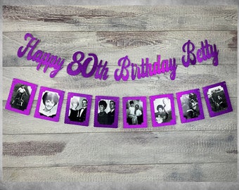 24 Colors, Happy Birthday Photo Banner, Add A Name, Birthday Decor, Birthday Party Decor, Personalized Birthday Banner, Custom Photo Banner