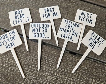 Funny Plant Markers | Humorous Garden Stakes | 3D Printed | Set of 7