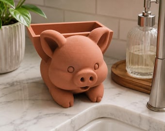 Pig Sponge Holder | Country Farmhouse Kitchen Decor, Drainage Sink Caddy