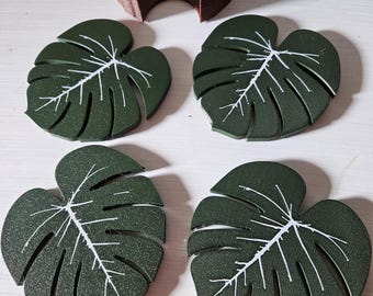 Monstera Leaf Coasters Set with Holder | 3D Printed Tropical Botanical Home Decor