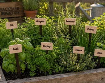 Rustic Faux Wood Herb Garden Markers | 3D Printed Garden Stakes (Set of 15)