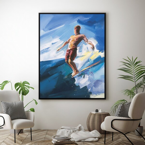Surf Painting, Oil Painting On Canvas, Ocean Wave Art, Summer Decor, Surf Decor, Surfer Art, Summer Sport, Extra Large Wall Art,