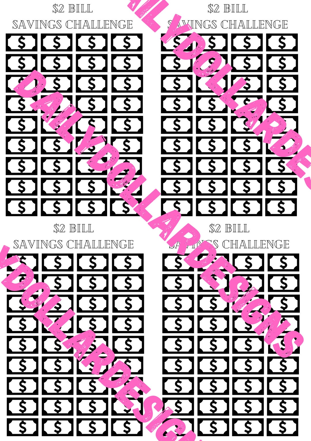 2 Dollar Bill Savings Challenge, Instant, Printable Download, Cash ...