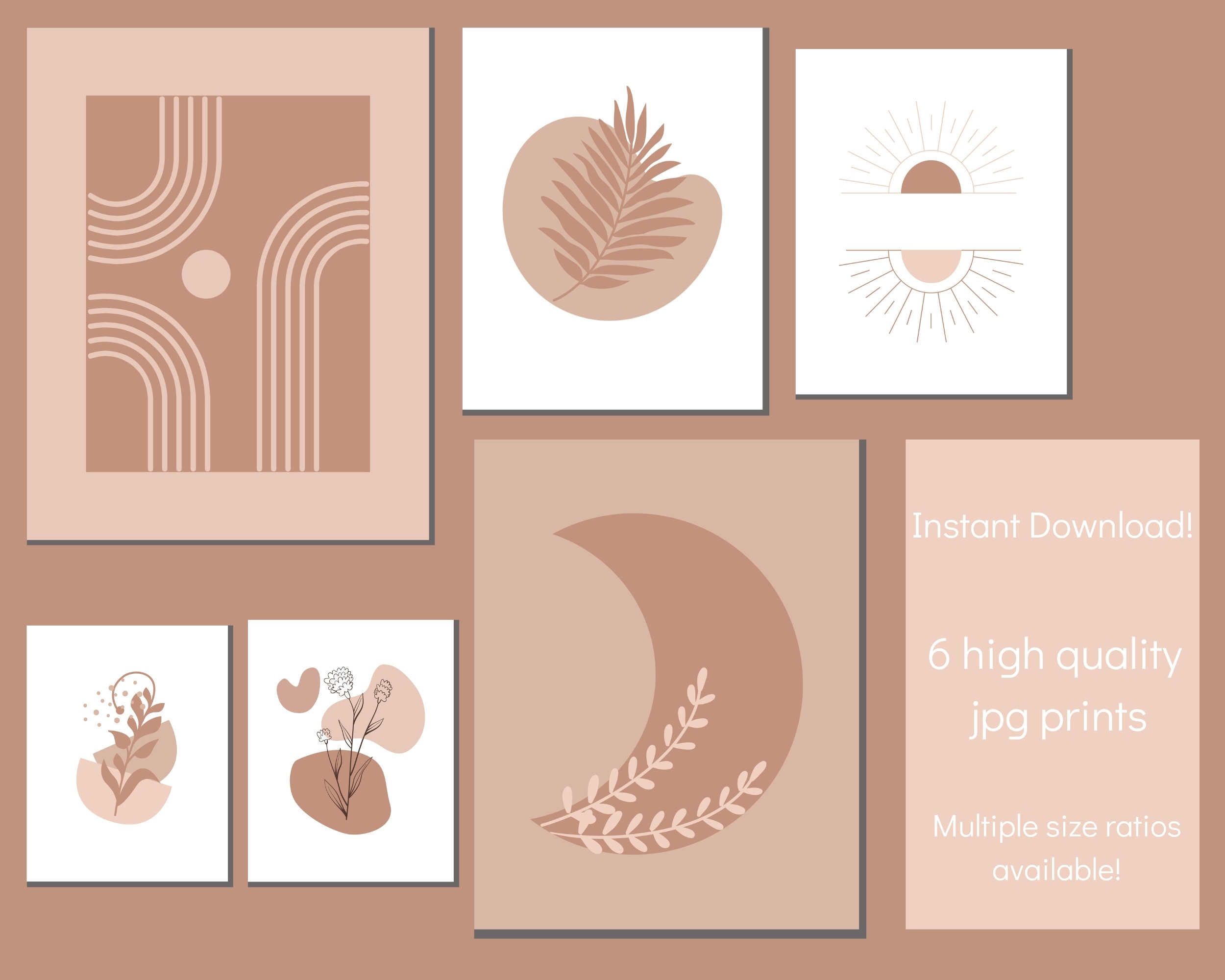 Boho Gallery Wall Decor Set Printable Wall Art Minimalist - Etsy