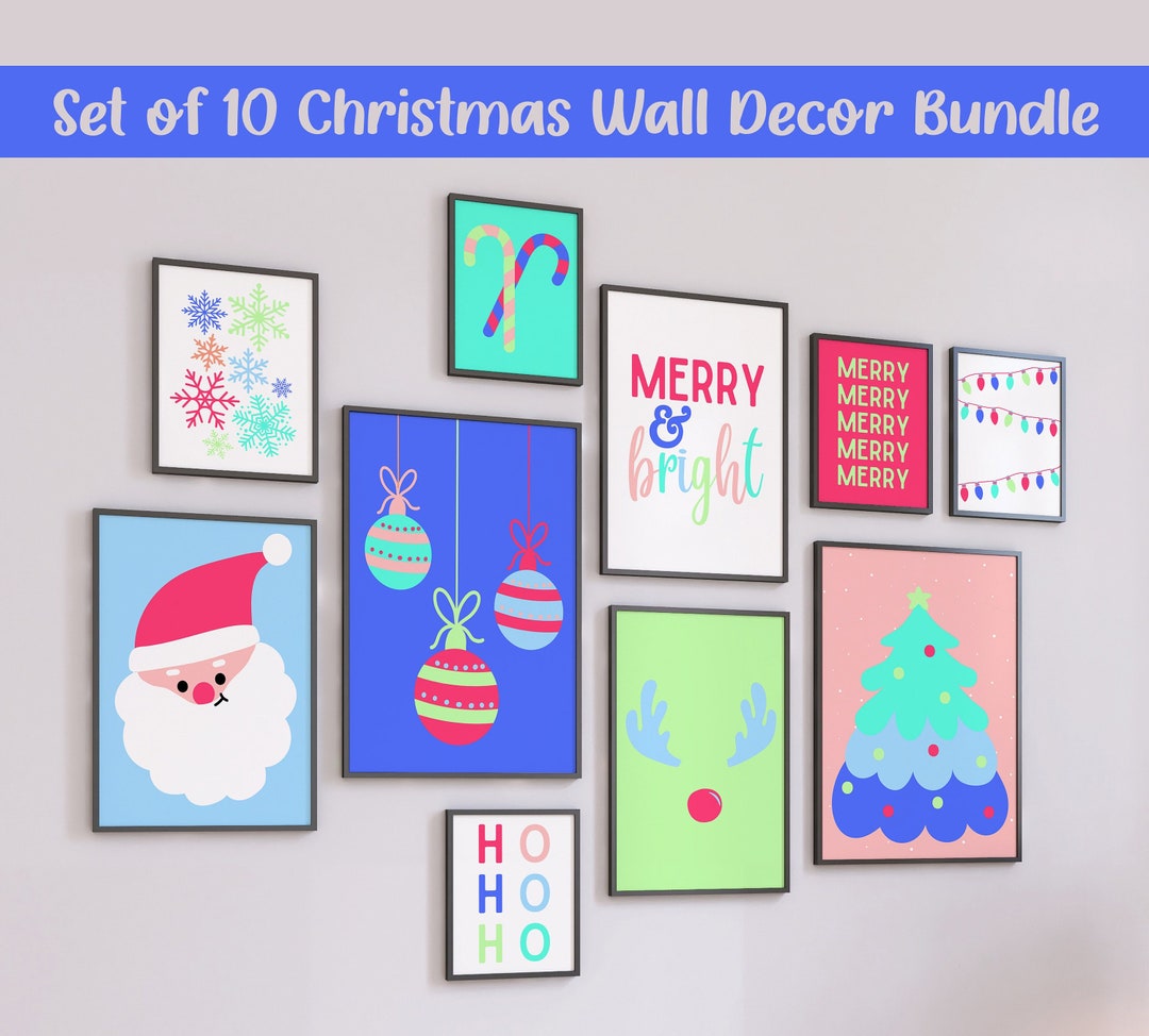 Colorful Christmas Wall Decor Prints Settrendy Christmas Wall Etsy