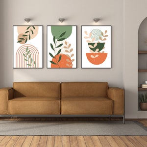 gebrannte orange Wand Kunst 3er Set-Terrakotta Wand Kunst-Salbei grün Druck-Terrakotta Töne--botanische Wand Kunst-Kunstdruck Download