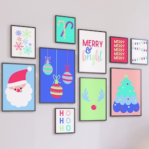 Colorful Christmas wall decor print set-10 Christmas wall art printables-Maximalist Christmas wall print-Bright Christmas decoration-Digital