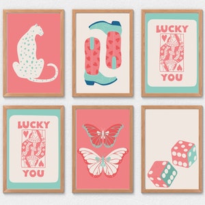 preppy wall art print set of 6 preppy wall art preppy dorm room decor trendy wall art set preppy maximalist wall art colorful dopamine decor