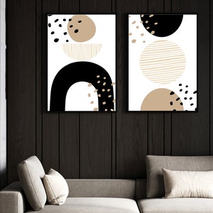 boho abstract set of 2 prints, mid-century modern home decor, terracotta tones, digital art, boho botanical art, neutral color wall prints