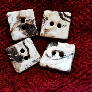 Small square black and white ceramic sewing buttons, marbled buttons, artisanal sewing buttons, handmade buttons