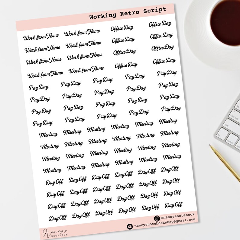 Working Modern Script Planner Stickers | Bullet Journal Stickers ...